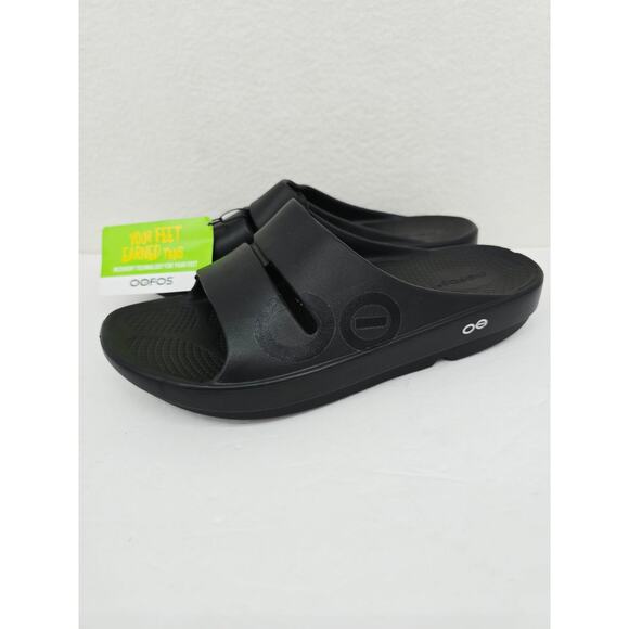 OOFOS Ooahh Slides Recovery Sandals Black M9 W11 New